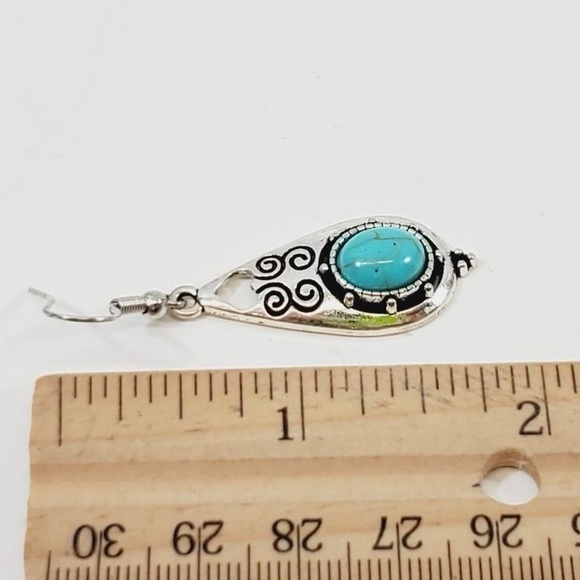 Sterling Silver Turquoise Teardrop Dangle Earring - Bobo Southwest Design - Picture 2 of 4